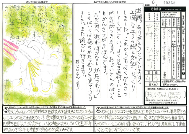 Ｃブロック最優秀賞　静岡県　富士市立富士第一小学校　４年　中村　ひより