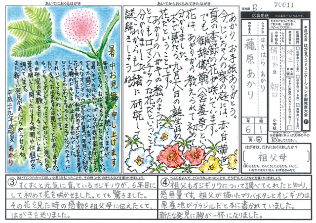 日本郵便社長賞・Ｂブロック最優秀賞　埼玉県　桶川市立朝日小学校　６年　蘒原　あかり