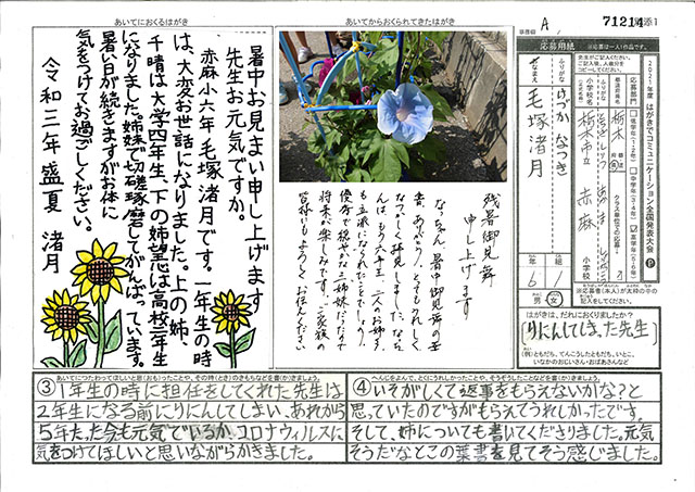 Ａブロック優秀賞　栃木県　栃木市立赤麻小学校　６年　毛塚　渚月